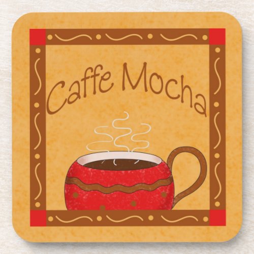 Red Brown Gold Caffee Mocha Coffee Art Drink Coaster