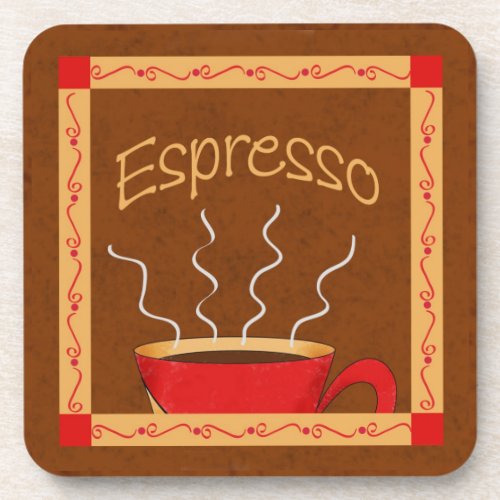 Red Brown Gold Espresso Coffee Art Beverage Coaster