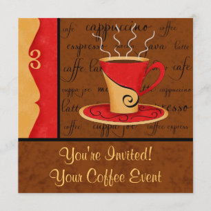 Red Brown Gold Espresso Coffee Art Custom Name Invitation