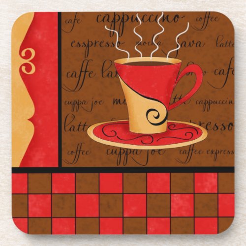 Red Brown Gold Espresso Coffee Art Drink Coaster