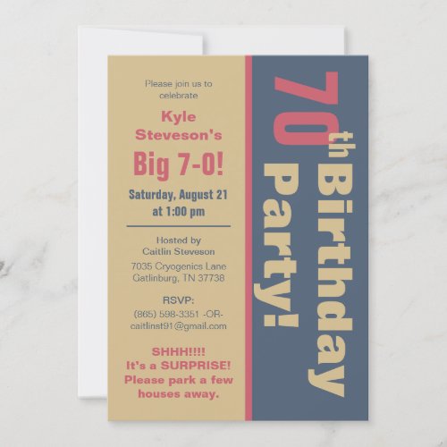 Red Brown  Gray 70th Birthday Party Invitation