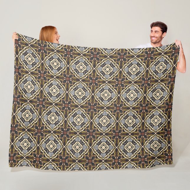 Red Brown Gray Ochre Hip Bohemian Bali Art Motif Fleece Blanket (In Situ)