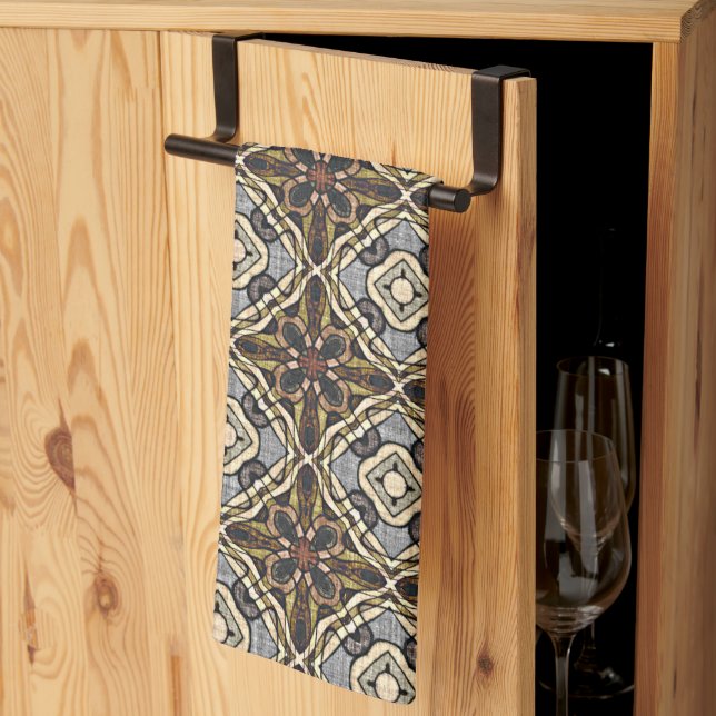 Red Brown Gray Ochre Hip Bohemian Bali Art Motif Kitchen Towel (Thirds Fold)