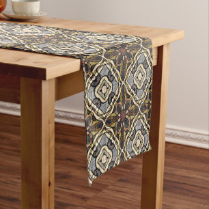 Red Brown Gray Ochre Hip Bohemian Bali Art Motif Short Table Runner
