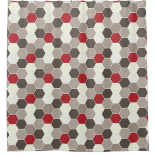 Red, Brown, Gray, White Honeycomb Pattern Shower Curtain