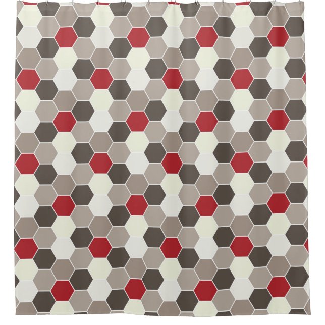 Red, Brown, Gray, White Honeycomb Pattern Shower Curtain (Front)