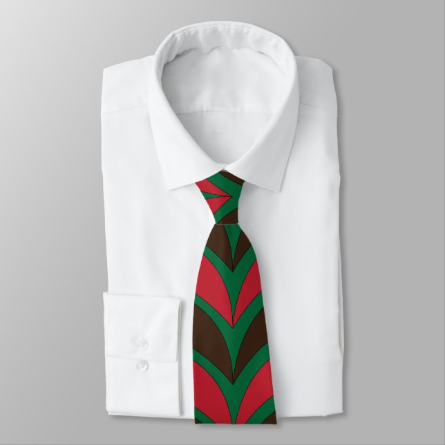 Red Brown Green Abstract Geometric  Neck Tie (Tied)