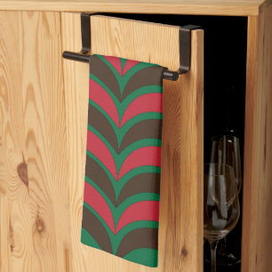 Red Brown Green Abstract Geometric Pattern Kitchen Towel