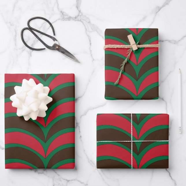 Red Brown Green Abstract Geometric  Wrapping Paper Sheets (Front)