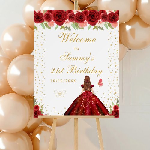 Red Brown Hair Girl Birthday Party Welcome Foam Board