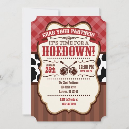 Red Brown Hoedown Party Invitation