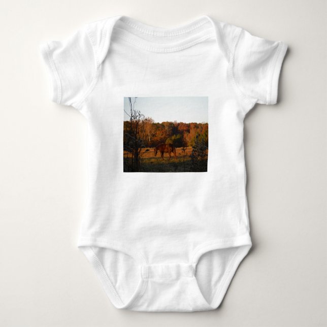 Red  Brown horse, autumn woods. Baby Bodysuit (Front)