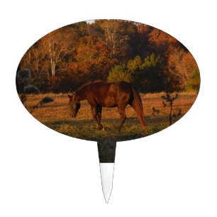 Red Brown horse, autumn woods. Cake Topper