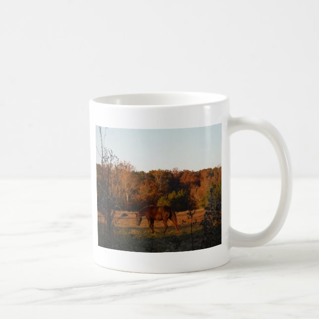 Red  Brown horse, autumn woods. Coffee Mug (Right)
