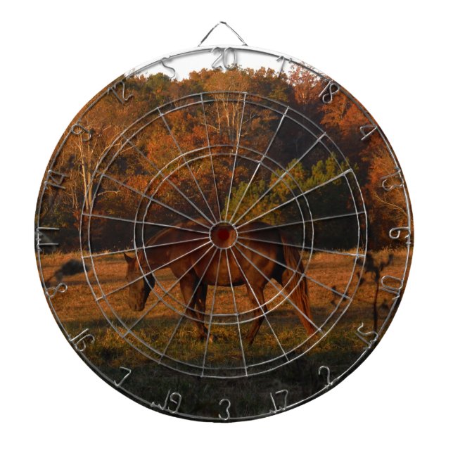 Red  Brown horse, autumn woods. Dart Board (Front)