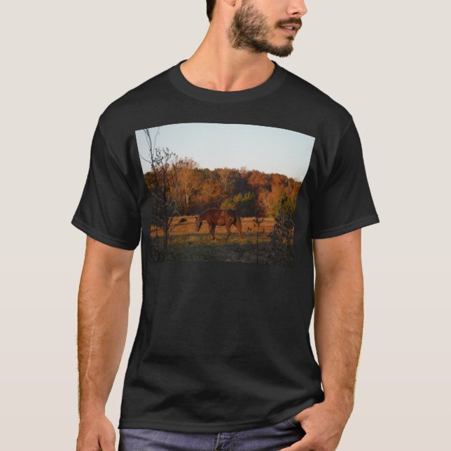 Red  Brown horse, autumn woods. T-Shirt (Front)