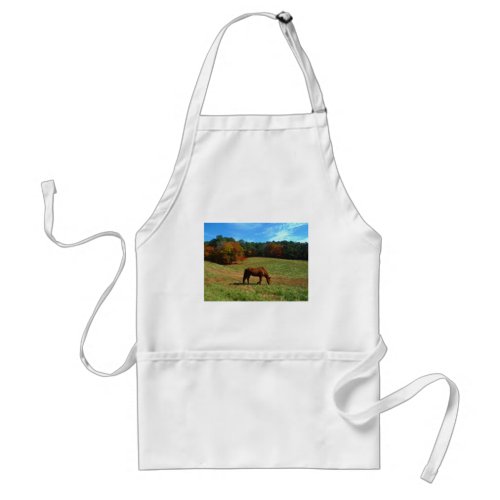 Red Brown horse fall trees blue skies Adult Apron