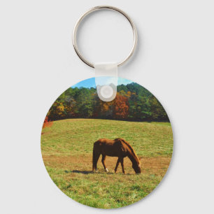Red Brown horse in the  autumn trees Keychain