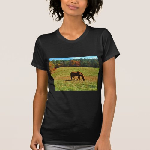 Red Brown horse in the  autumn trees T_Shirt