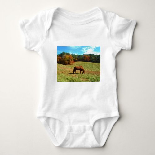 Red  Brown horse Teal Blue sky Baby Bodysuit