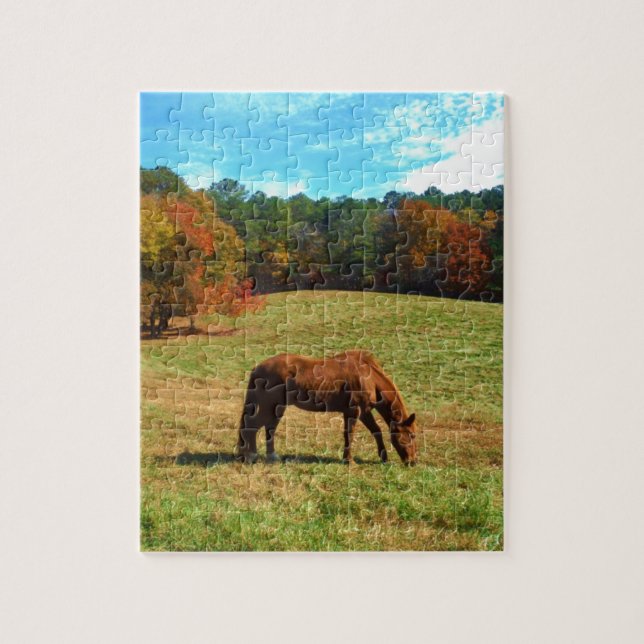 Red  Brown horse, Teal Blue sky Jigsaw Puzzle (Vertical)