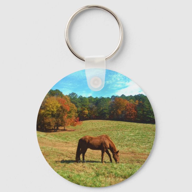 Red  Brown horse, Teal Blue sky Keychain (Front)