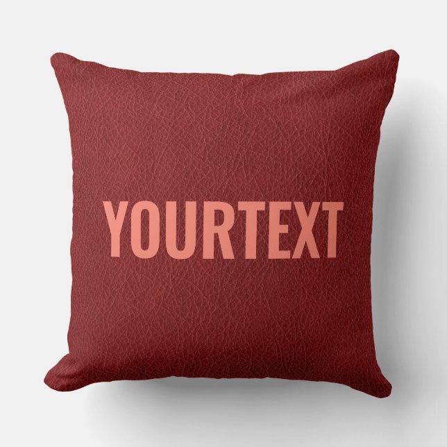 Red Brown Leather Look Add Your Text Double Sided Throw Pillow (Front)