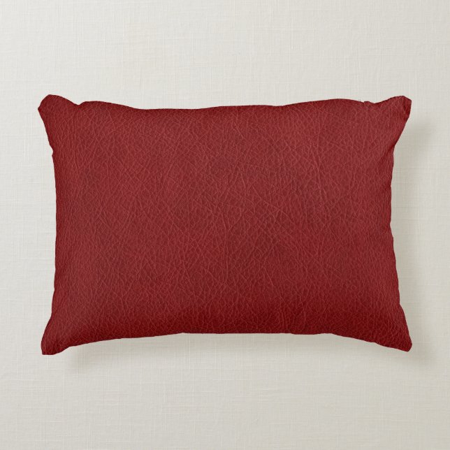 Red Brown Leather Look Custom Text Template Accent Pillow (Front)