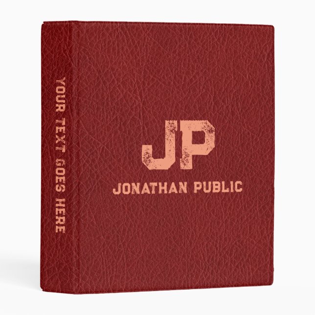 Red Brown Leather Look Distressed Name Monogram Mini Binder (Front/Spine)