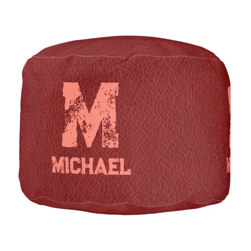Red Brown Leather Look Distressed Text Template Pouf