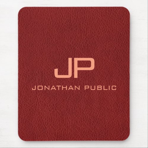 Red Brown Leather Look Monogram Template Vertical Mouse Pad