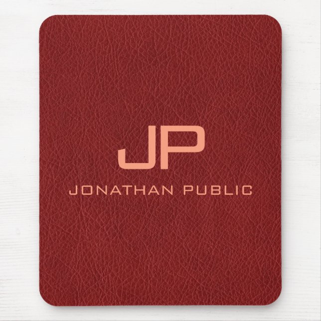 Red Brown Leather Look Monogram Template Vertical Mouse Pad (Front)