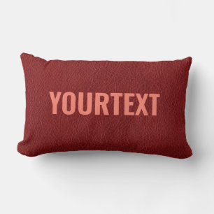Red Brown Leather Look Template Custom Text Lumbar Pillow