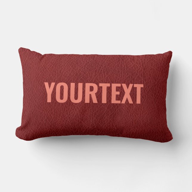 Red Brown Leather Look Template Custom Text Lumbar Pillow (Front)