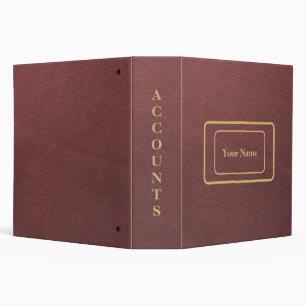 Red Brown Leather Small Gold Frames 3 Ring Binder