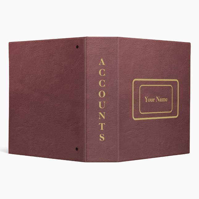 Red Brown Leather Small Gold Frames 3 Ring Binder (Background)