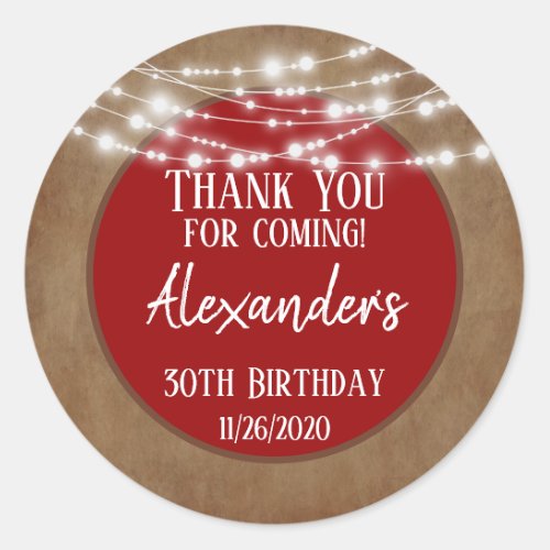 Red Brown Lights Thank You Birthday Favor Tag Mens