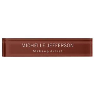 Red Brown Makeup Artist Unique Business Desk Name Plate