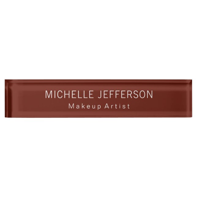 Red Brown Makeup Artist Unique Business Desk Name Plate (Front)