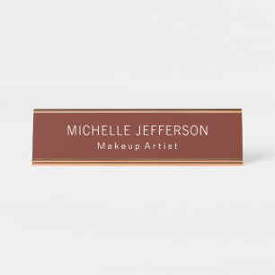Red Brown Makeup Artist Unique Business Desk Name Plate