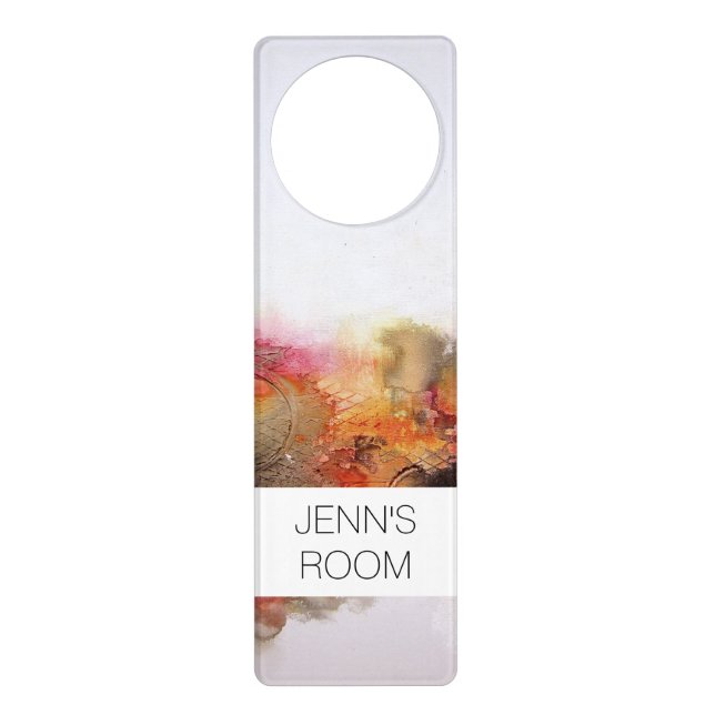 Red Brown Orange White Modern Abstract Art Door Hanger (Front)