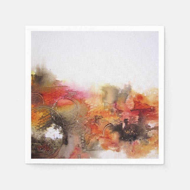 Red Brown Orange White Modern Abstract Art Paper Napkins (Front)