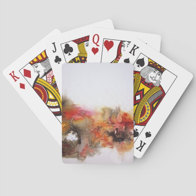 Red Brown Orange White Modern Abstract Art Poker Cards (Back)