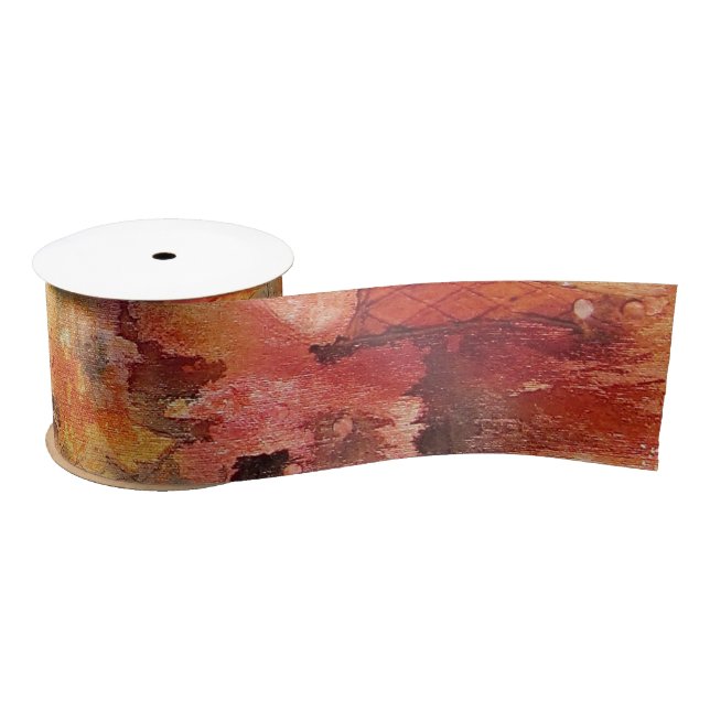 Red Brown Orange White Modern Abstract Art Satin Ribbon (Spool)
