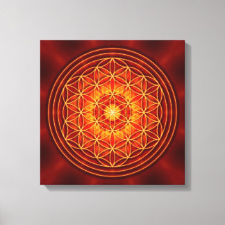 red brown orange yellow mandala with flower of lif canvas print