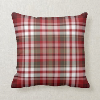 Red & Brown Plaid Throw Pillow by JoMazArt