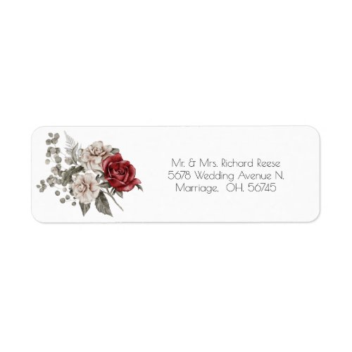 Red Brown Roses Watercolor Elegant Wedding Label