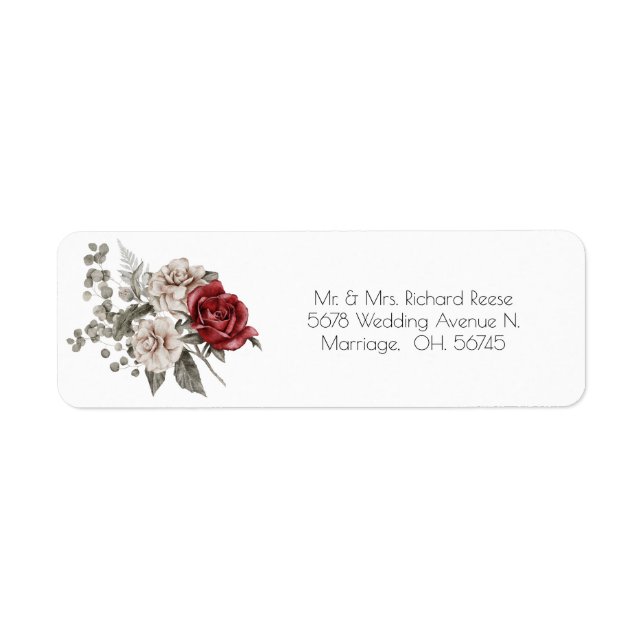 Red Brown Roses Watercolor Elegant Wedding Label (Front)