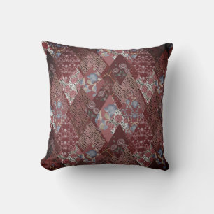 Red, brown, rustic, rustic pattern, fashion, folk throw pillow