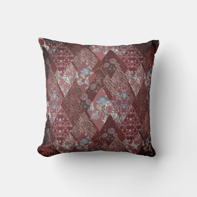 Red, brown, rustic, rustic pattern, fashion, folk throw pillow (Front)